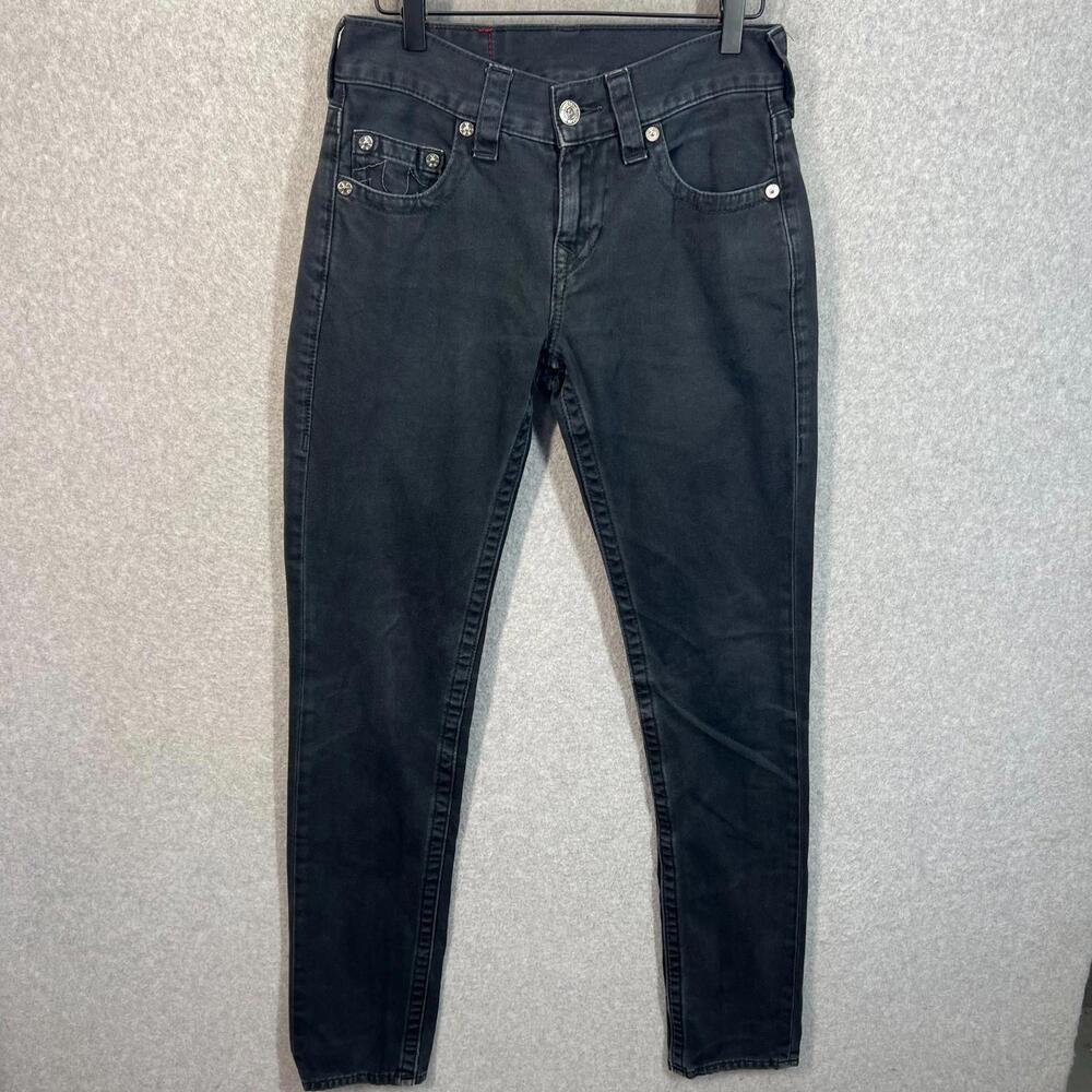 Vintage True Religion Skinny All Black Y2K Jeans‎ Womens W28 Black Embroidered